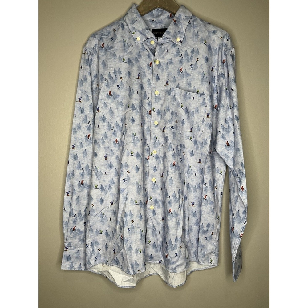 Scott Barber Men's Large Button Up Shirt All Over Ski Print Long Sleeve